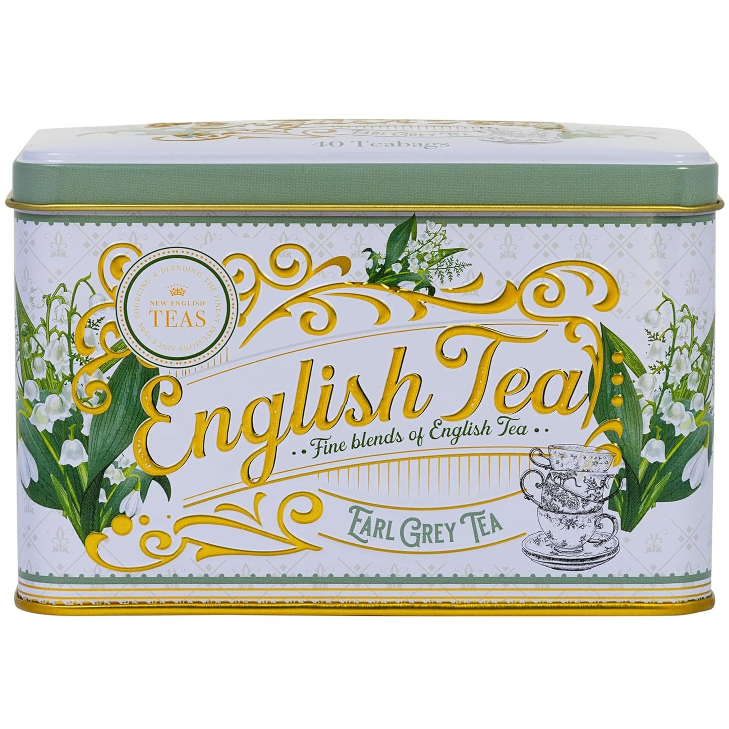 New English Teas Lily of the Valley Tea Tin with 40 Earl Grey Teabags