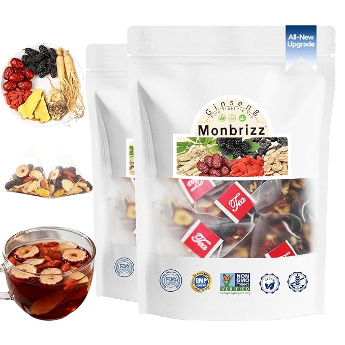 Monbrizz Kidney Tea Formula Ginseng Five Treasure Tea, for Men and Women, Natural Herbal Ingredients