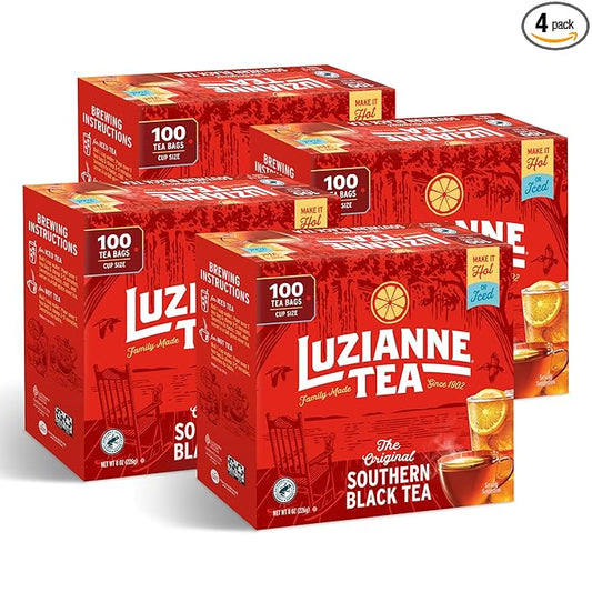 Luzianne Unsweetened Iced Tea Bags, Family Size, 100ct Box (Pack of 4)