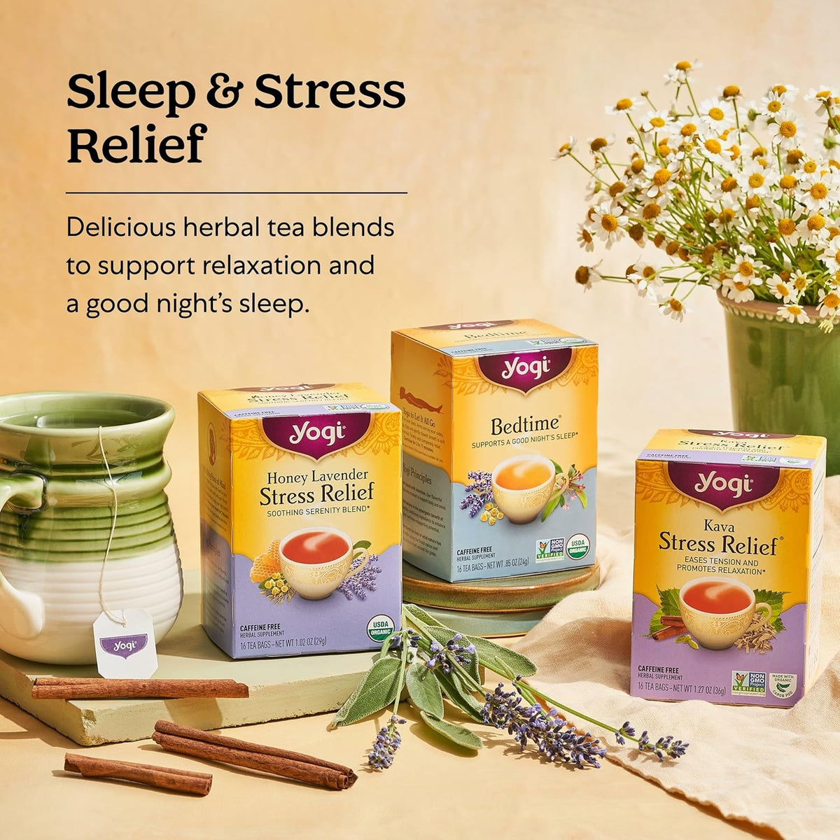 Yogi Honey Lavender Stress Relief Tea, 16 Tea Bags (6 Pack)