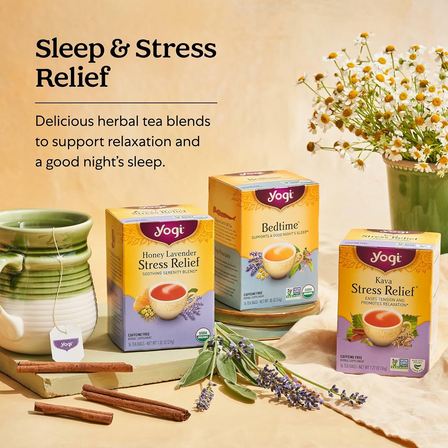 Yogi Tea Comforting Chamomile Tea - 16 Tea Bags per Pack (4 Packs) - Organic Chamomile Tea Bags - Supports a Good Night'
