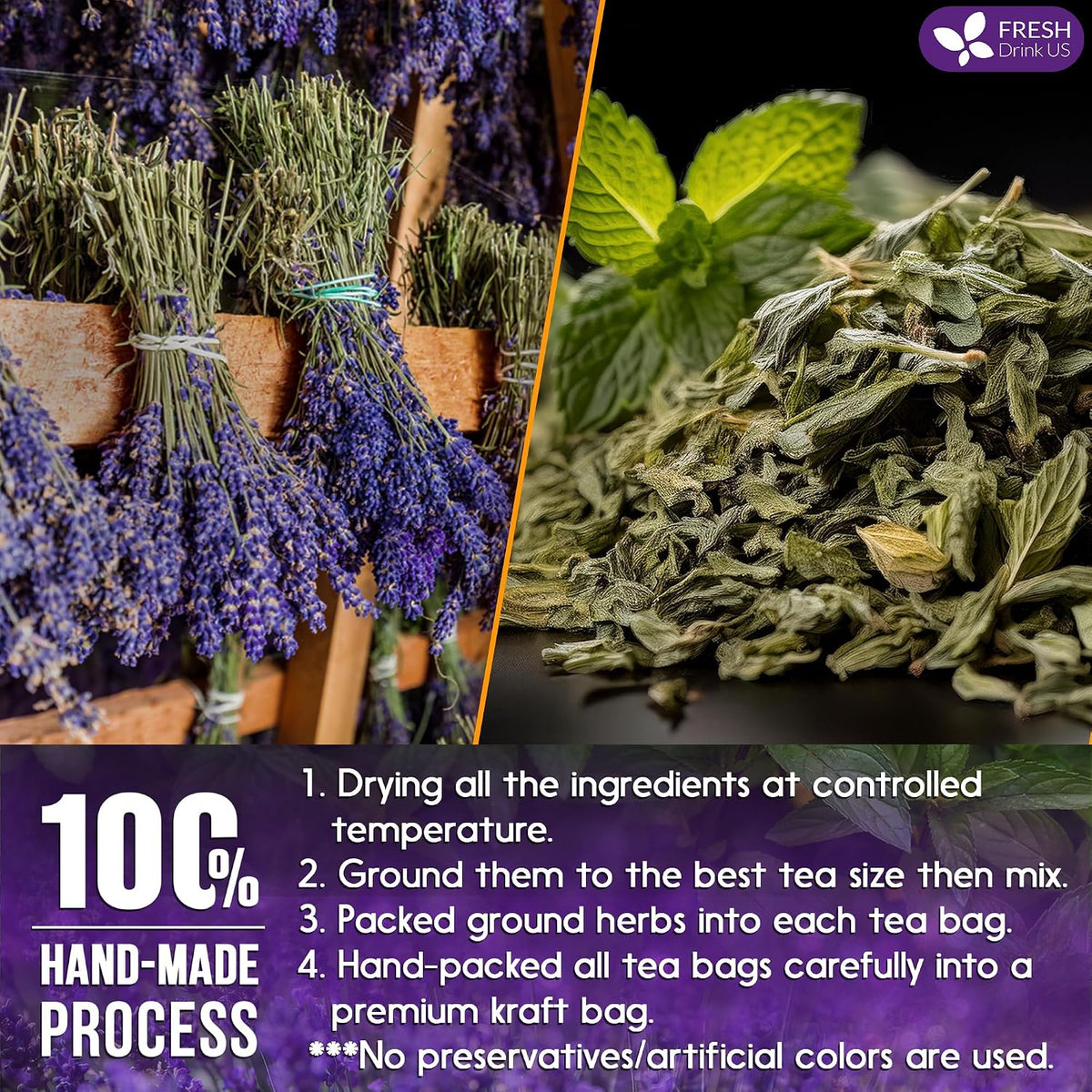 FreshDrinkUS, Premium Lavender Mint Tea, 35 Count, Caffeine Free, Vegan