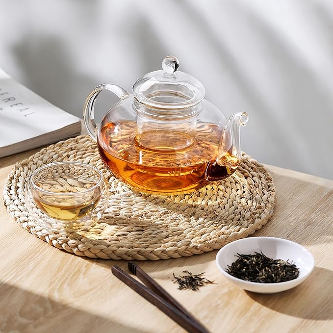 Cnglass Glass Teapot Stovetop Safe,Clear Teapot with Removable Infuser 20.3 oz,Loose Leaf and Blooming Tea Maker