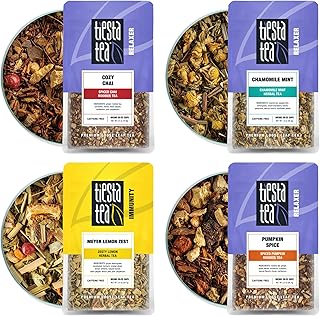 Tiesta Tea - 4 Autumnal Blends | Premium Loose Leaf Tea Blend | Non-Caffeinated Tea | Make Hot or Iced | Pouch of Pumpkin Spice, Cozy Chai, Chamomile Mint, Meyer Lemon Zest - Pack of 4