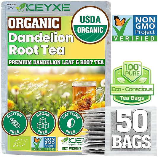 USDA Organic Dandelion Root Tea Bags , Roasted Coffee Substitute & Liver Kidney Cleanse Tea, Digestion & Bloating Relief Support, 100% Organic & Pure Dandelion Root, Non-GMO, Caffeine Free, 50 teabags Eco-Conscious Corn Fiber