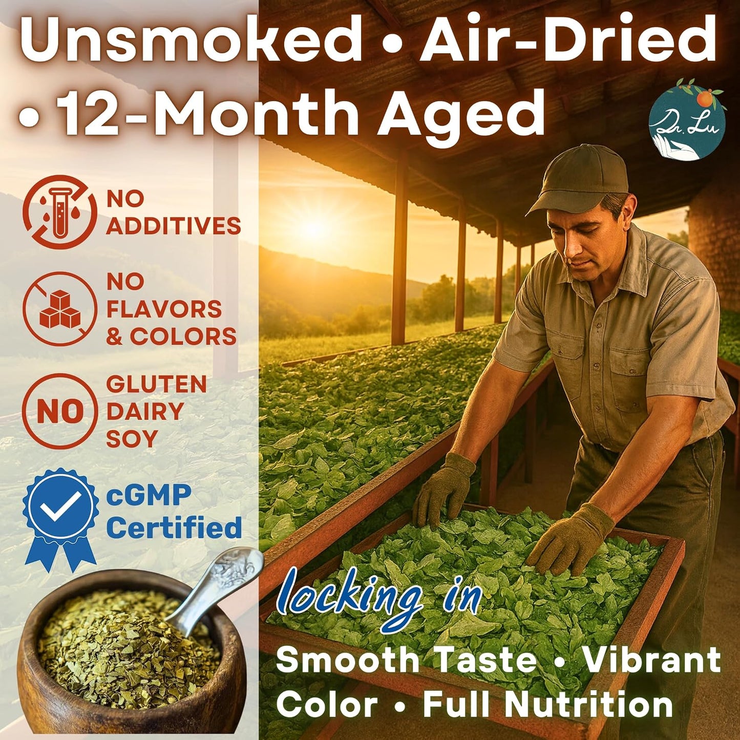 Dr. Lu’s Organic Yerba Mate Tea (Unsmoked) | High-Altitude Grown in Argentina | Naturally Caffeinated Clean Energy &amp; Focus | 30 x 3g Vitality Brew Corn Fiber Pyramid Bags (No Plastic, No Nylon)