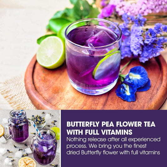 KEYXE - Butterfly Pea Flowers Tea Bags, 100% Pure from Butterfly Pea Flower Dried, Herbal Flower Tea for Relaxation, Mocktails, and Natural Food Coloring, Caffeine-Free, Sugar-Free, Non-GMO- ( 30 teabags )