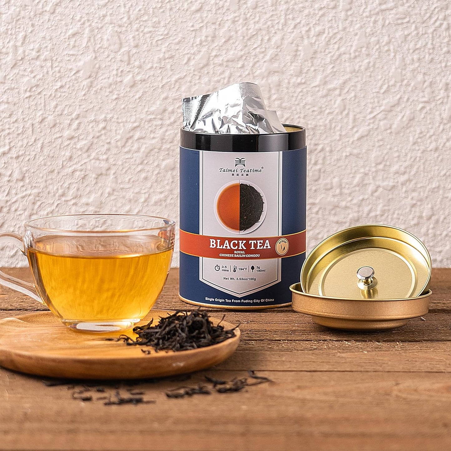 Taimei Teatime Chinese Black Tea Loose Leaf, Low Caffeine Pure Black Tea Leaves Organically Grown in Fujian China, Good for Relax, Smooth and Natural Sweet Taste (100g|3.53oz)
