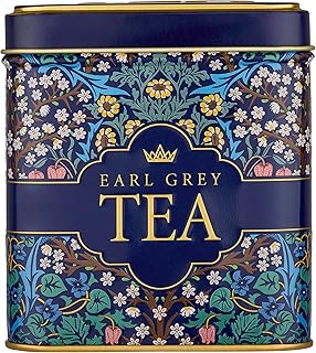 New English Teas Victorian Garden Tea Tin with 32 English Breakfast Teabags – Tapestry Inspired Tin with Decorative Pink Florals (Earl Grey)