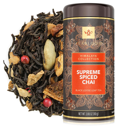 Teabloom Supreme Spiced Chai Loose Leaf Tea, Rich and Spicy Traditional Chai, Whole Black Tea Blend, 3.88 Ounce Loose Leaf Tea Canister Makes 35-50 Cups