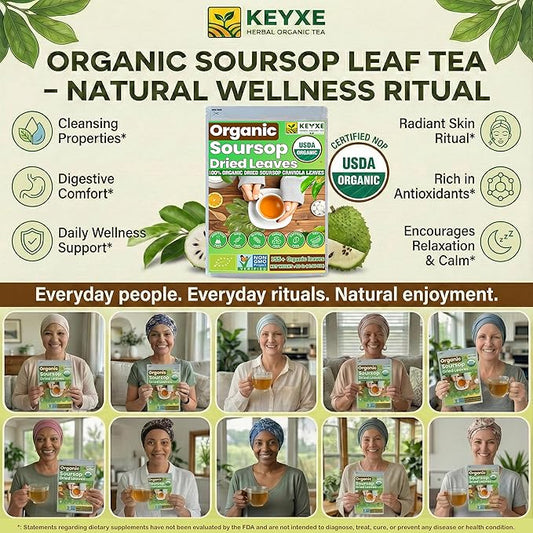 Keyxe Soursop Dried Leaves Tea USDA Organic Certified & Non GMO Verified, Caffeine Free, No Gluten, Vegan, 270-300 Whole Dried Soursop Leaves