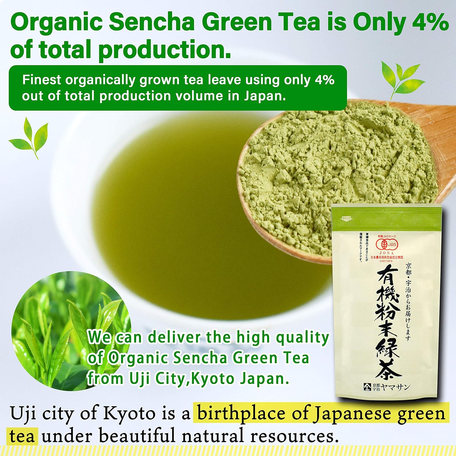 Organic Green tea Powder, Instant Sencha Powder, Konacha, Sushicha, Japanese Tea, 80g Bag 【YAMASAN】
