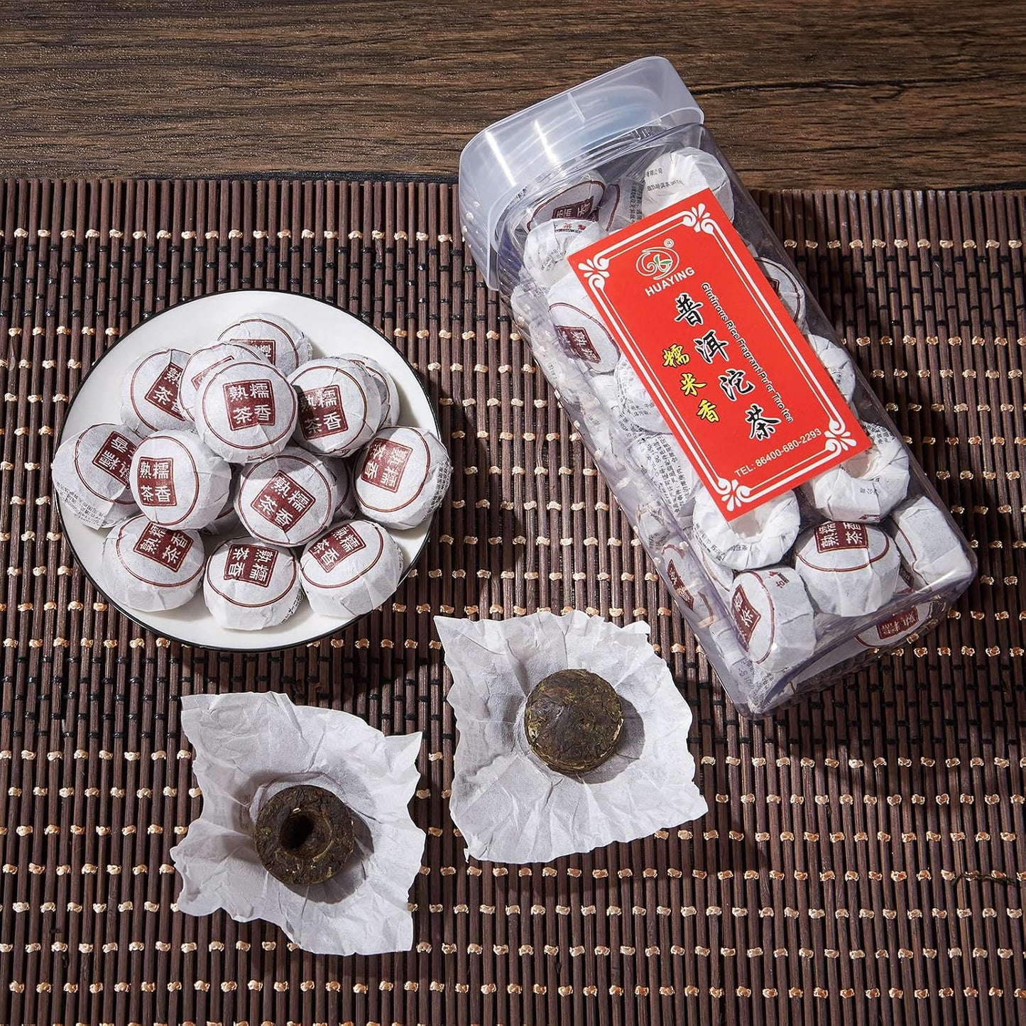 HUAYING Pu-erh Tea, Ripe Puerh Mini Tea Cake with Glutinous Rice Fragrant, Loose Leaf Tea (8.47 Ounce/240g)