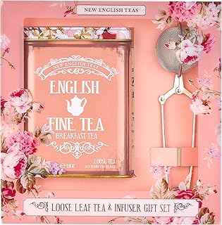 New English Teas English Breakfast Tea Infuser Gift Set, Loose Leaf Tea with Infuser, 4.4 Oz