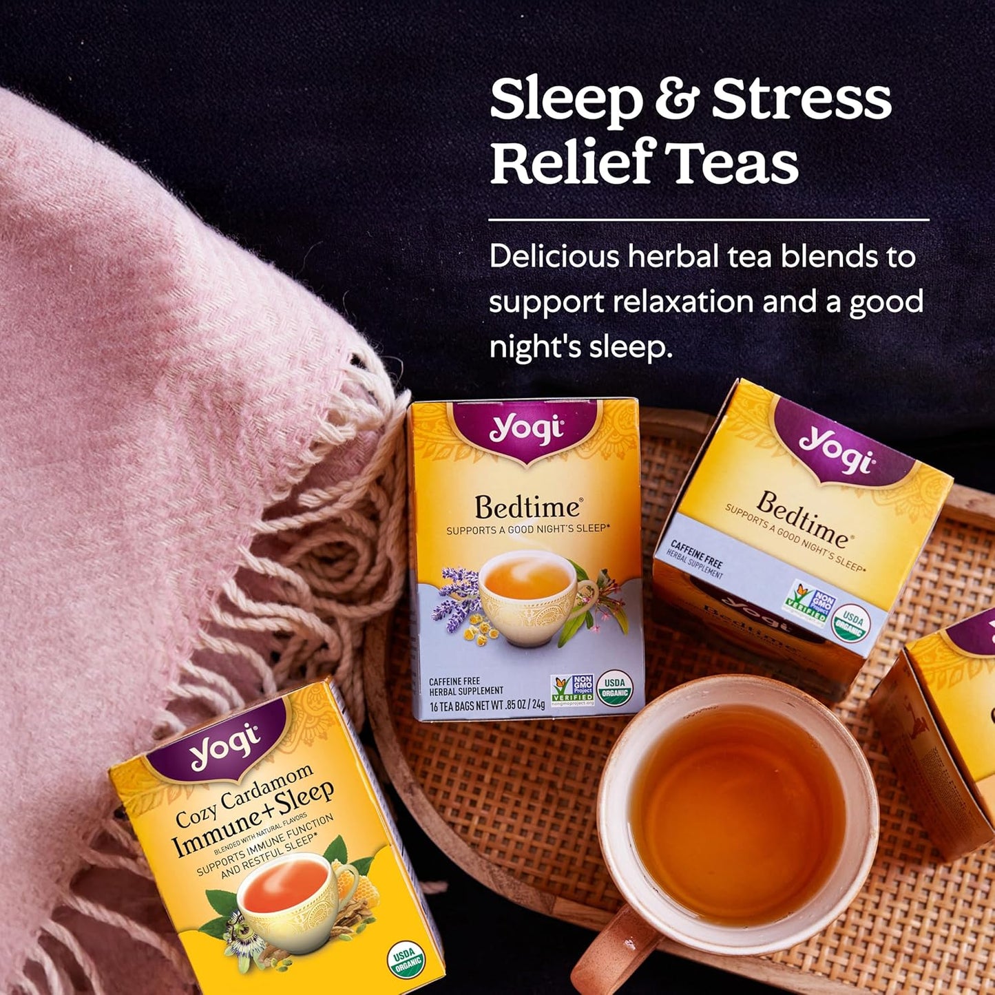Yogi Tea Sleep & Immunity Variety Pack (4 Pack, 16 ea) - Supports a Good Night's Sleep - Organic Caffeine-Free Teas
