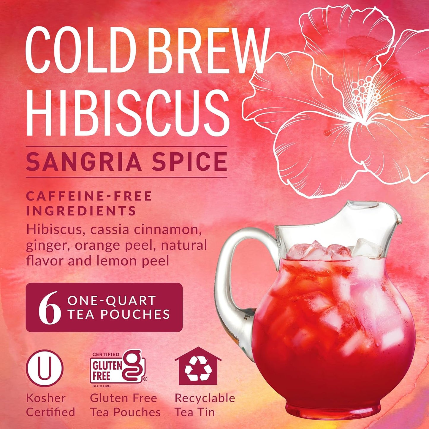 The Republic of Tea Cold Brew Hibiscus Sangria Spice Herbal Iced Tea, 6 Ct | Caffeine Free, Cold Brew Hibiscus with Citrus, Cinnamon and Ginger Spice, No Boiling Water Needed