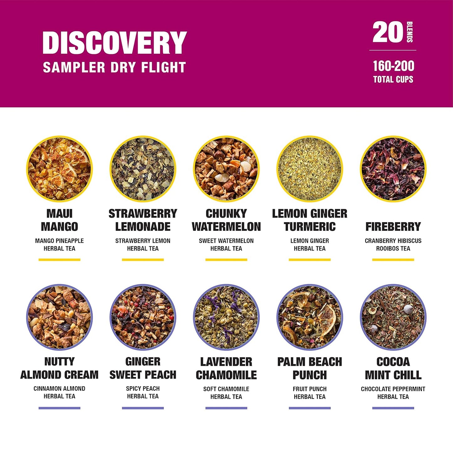 Tiesta Tea - Discovery Tea Sampler Dry Flight Set and Brewbasket Infuser Bundle, 20 Sample Pouches with Green, Herbal, Black &amp; Chai Tea, 5oz Reusable Stainless Steel Strainer Brewbasket