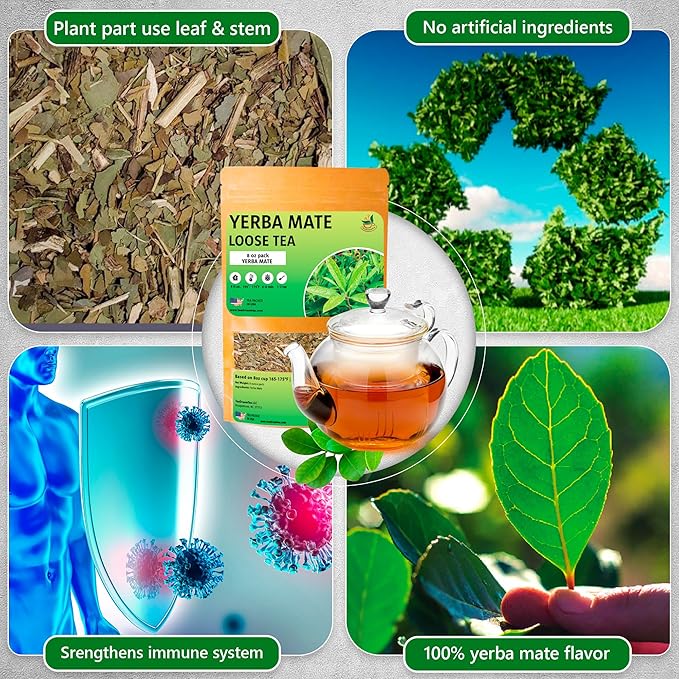 Yerba Mate Tea - Green Cut & Sifted - Unsmoked Energy Boost - 8 oz Loose Tea - Packed with Nutrients - Your Perfect Coffee Replacement