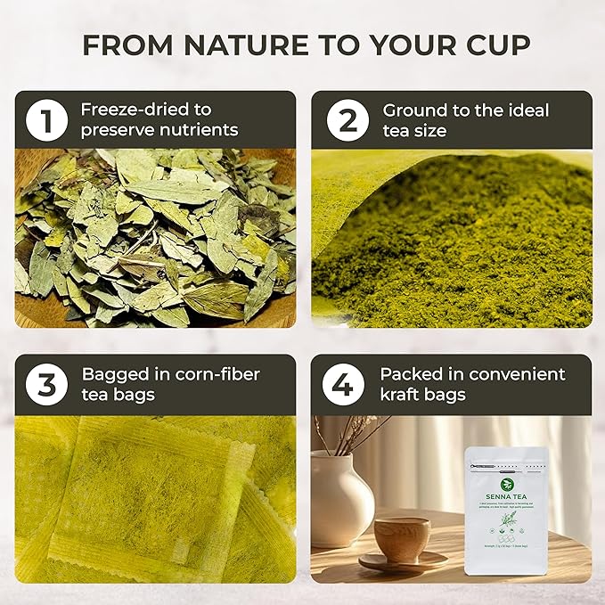 Senna Tea Bags - 55 Count (+5 Tea Bags), 5.29 oz, Bamboo Tong Included, Natural Senna Leaves, Supports Digestive Comfort & Gentle Cleanse