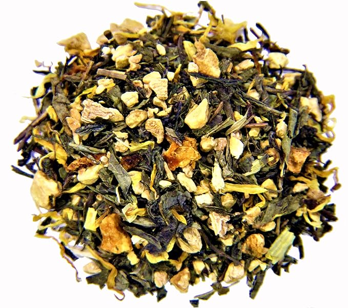 Nelson's Tea - Ginger Orange Peach - Loose Leaf Tea -  Green tea, ginger root, orange peel, dried peaches, and marigold petals (Sample 0.4 Oz)