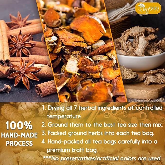 TOG999, 120 Bags Premium Turmeric Ginger Cinnamon Tea. Upgraded Version. Improve Digestion, Support Brain, Weight, Skin and Sleep. Eco-Conscious Tea Bags. No Sugar, No Caffeine, No Gluten, Vegan.