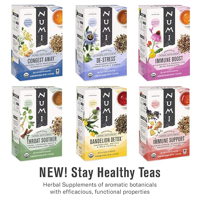 Numi Organic Throat Soother Tea, 16 Tea Bags (Pack of 3), Licorice and Marshmallow Root Tea