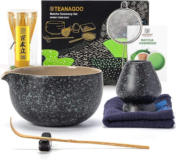 Teanagoo Matcha Whisk Set Black,7 Pcs Matcha Set,Matcha Kit for Ceremony,Tradition Tea Set for Making Breakfast/Latte