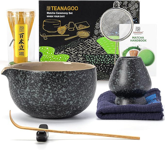 Teanagoo Matcha Whisk Set Black,7 Pcs Matcha Set,Matcha Kit for Ceremony,Tradition Tea Set for Making Breakfast/Latte