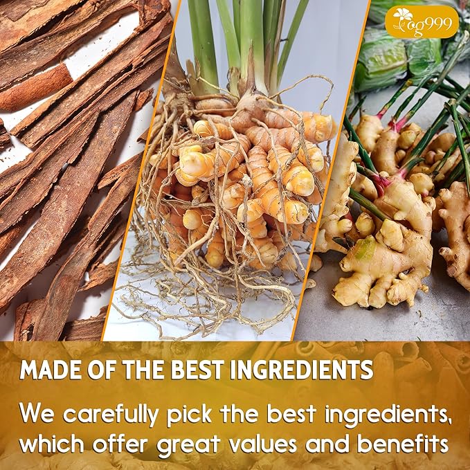 TOG999, 10 Turmeric, Ginger, Cinnamon Tea Bags, 100% Natural, Hand-made Blend of Turmeric, Ginger, and Cinnamon. Eco-conscious Tea Bags. No Sugar, No Caffeine, No Gluten, Vegan.