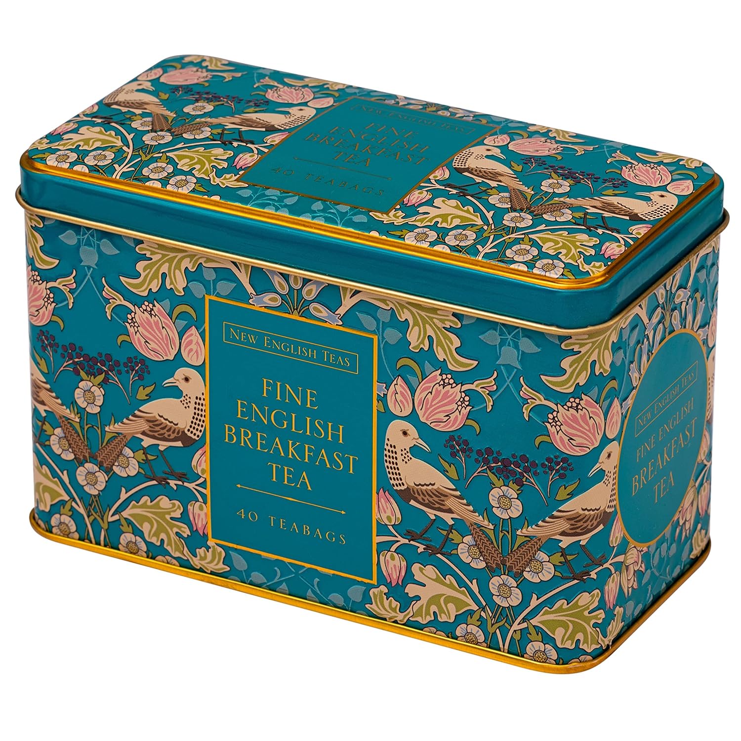 New English Teas Song Thrush & Berries Tea Tin with 40 English Breakfast Teabags