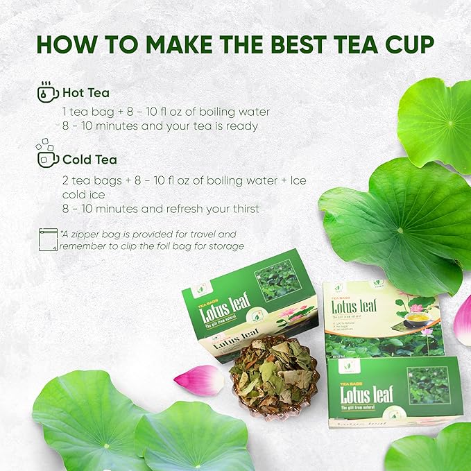 Nmpt Dried Lotus Leaf Tea, 100% Hand Pick, Organic Herbal Tea, 50 Tea Bags, Gluten Free, Dairy Free, Sugar Free & 100% Natural