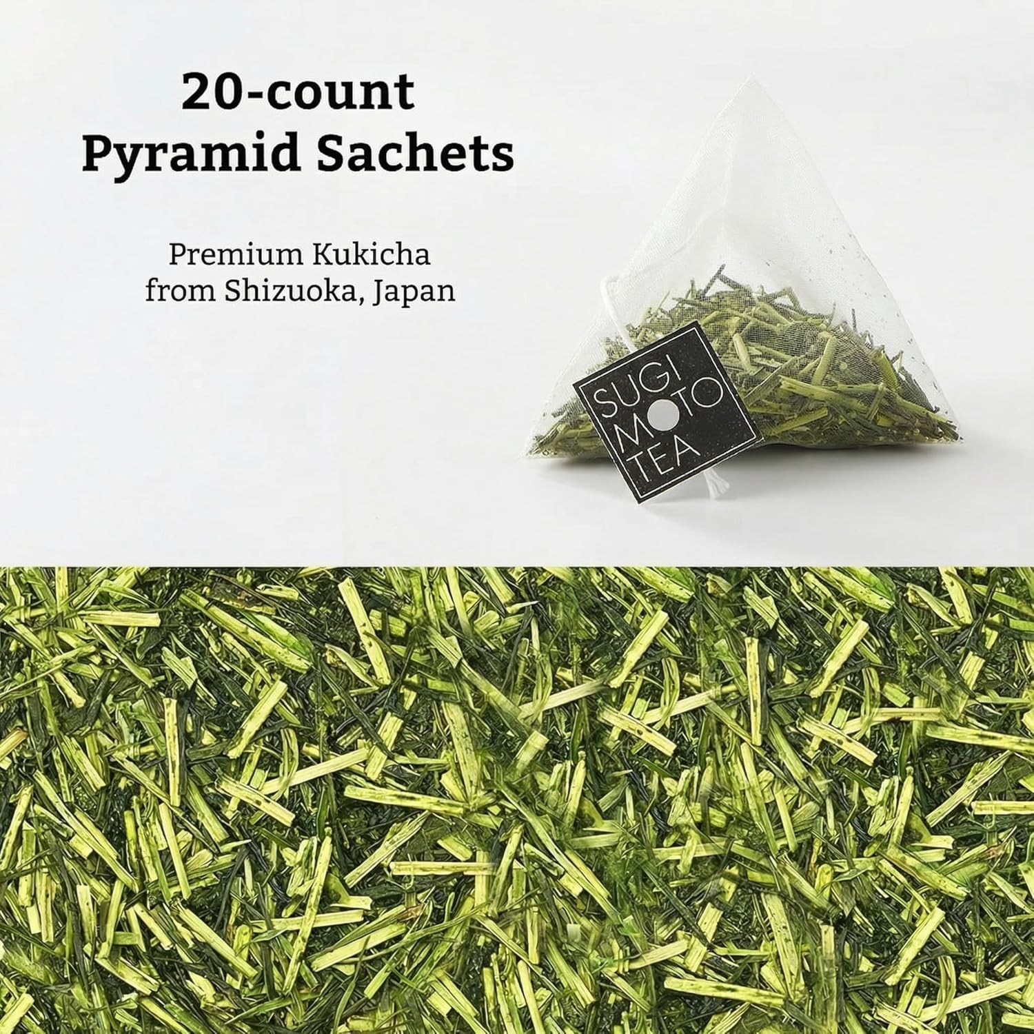 SUGIMOTO TEA Japanese Kukicha Stem Green Tea Bags 20 Count