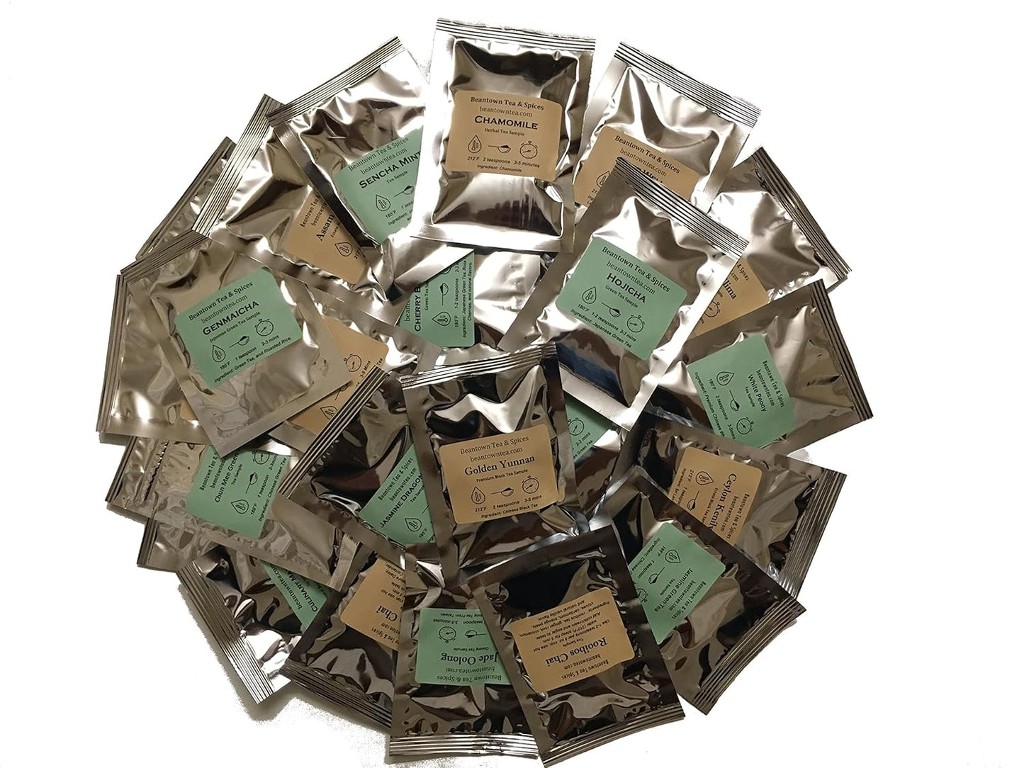 Beantown Tea & Spices - Tea Sampler Value Pack. 30 Gourmet Loose Leaf Tea Samplers & 100 Filters. Variety Pack. Great Gift Idea and Stocking Stuffers. Green, White, Black and Herbal Teas