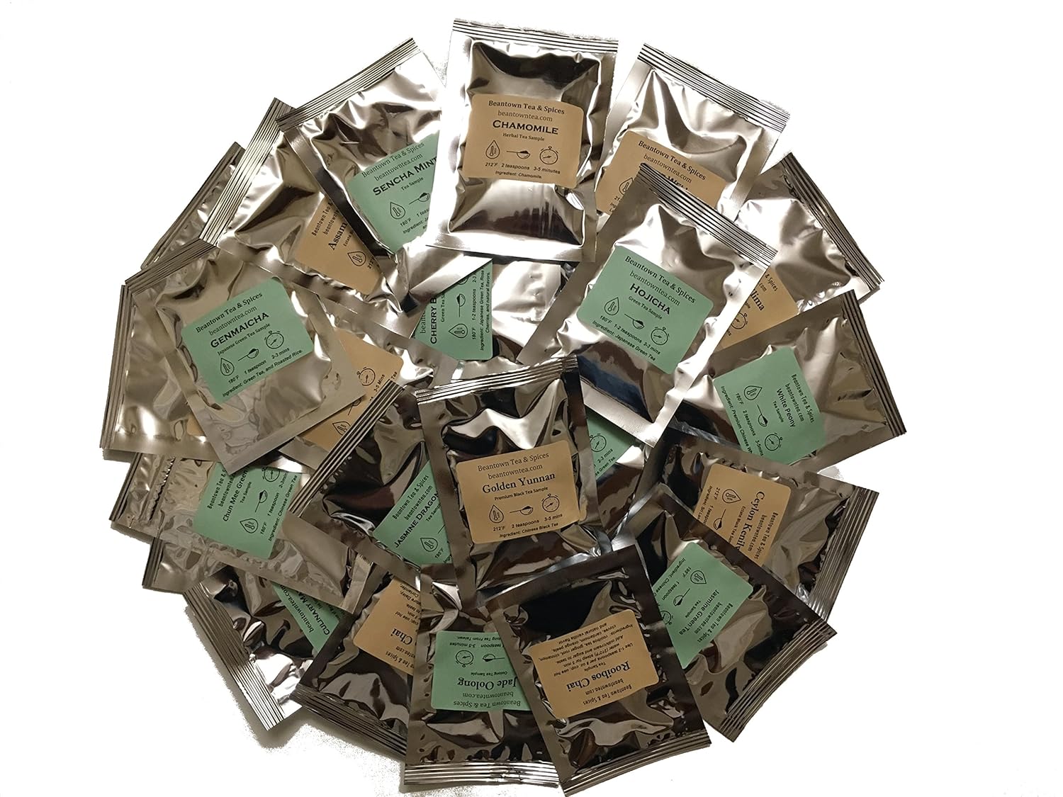 Beantown Tea & Spices - Tea Sampler Value Pack. 30 Gourmet Loose Leaf Tea Samplers & 100 Filters. Variety Pack. Great Gift Idea and Stocking Stuffers. Green, White, Black and Herbal Teas