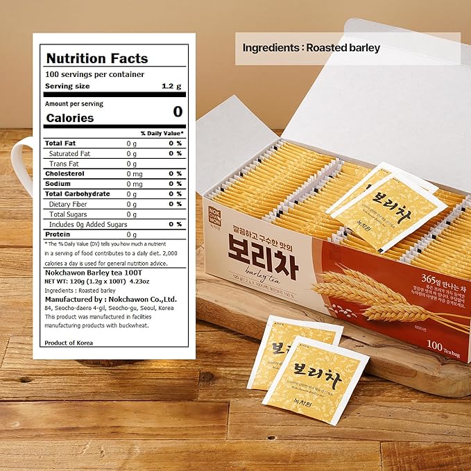 [Nokchawon]Roasted Barley Tea – Korean Caffeine-Free Traditional Grain Tea, 100 Tea Bags, 4.23 Oz
