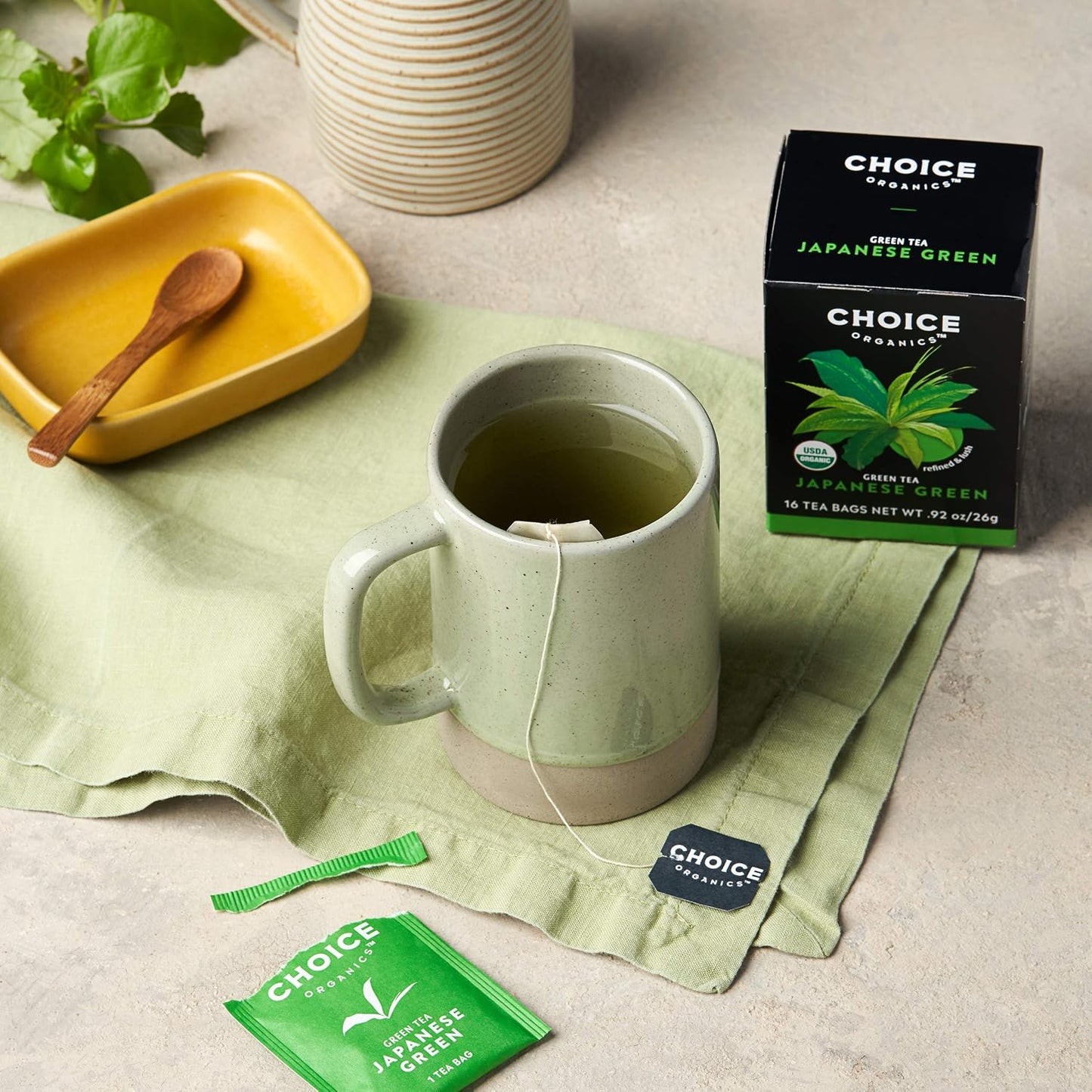 Choice Organics Japanese Green Tea, 16 Tea Bags (3 Pack) | Compostable Tea Bags, USDA Organic,Vegan and Non-GMO Verified, Naturally Caffeinated for Daily Brewing