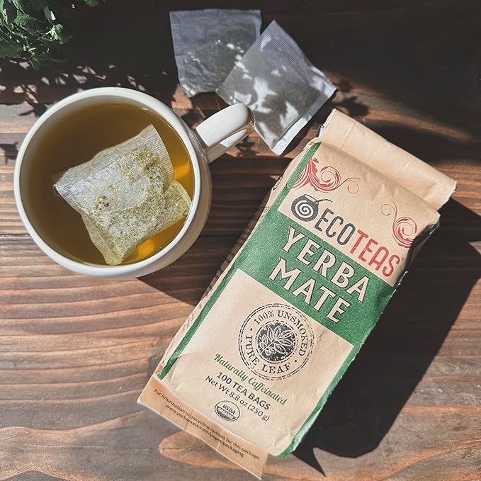 ECOTEAS PremiumOrganic Yerba Mate Tea Bags – Natural Energy & Detox Herbal Tea – Coffee Alternative - Kosher, Non-GMO, Gluten-Free - 100 Unsmoked Bulk Bags, 8.8 oz (Pack of 3)