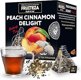 Peach Oolong Tea Bags (25 Count) - Herbal Oolong Peach Cinnamon Tea Blend, Hot & Cold Brew, Caffeinated