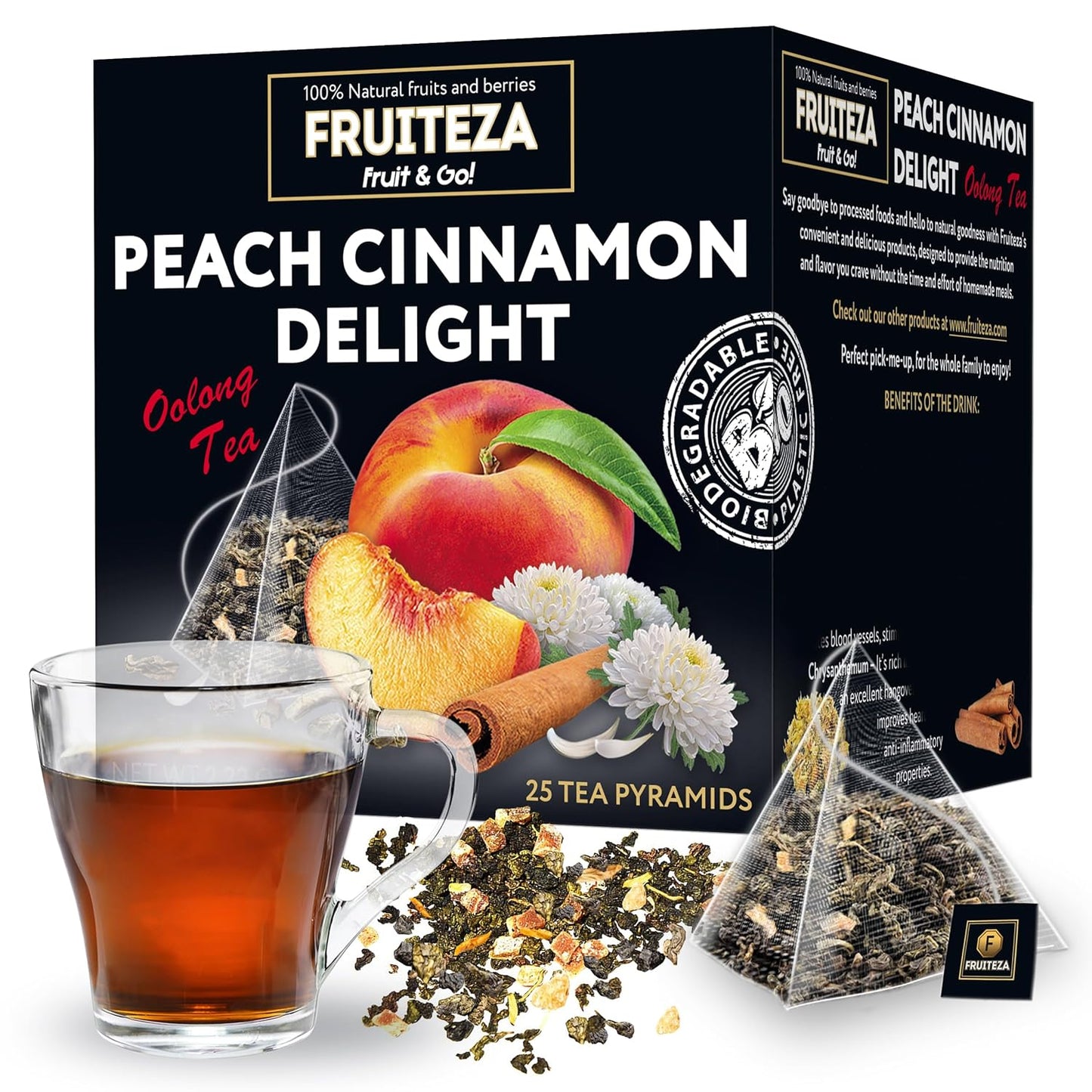 Peach Oolong Tea Bags (25 Count) - Herbal Oolong Peach Cinnamon Tea Blend, Hot & Cold Brew, Caffeinated