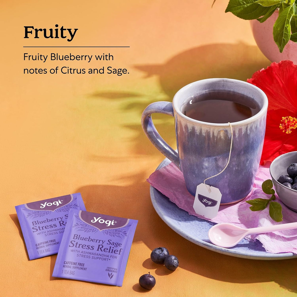 Yogi Blueberry Sage Stress Relief Tea, 16 Tea Bags (4 Pack)