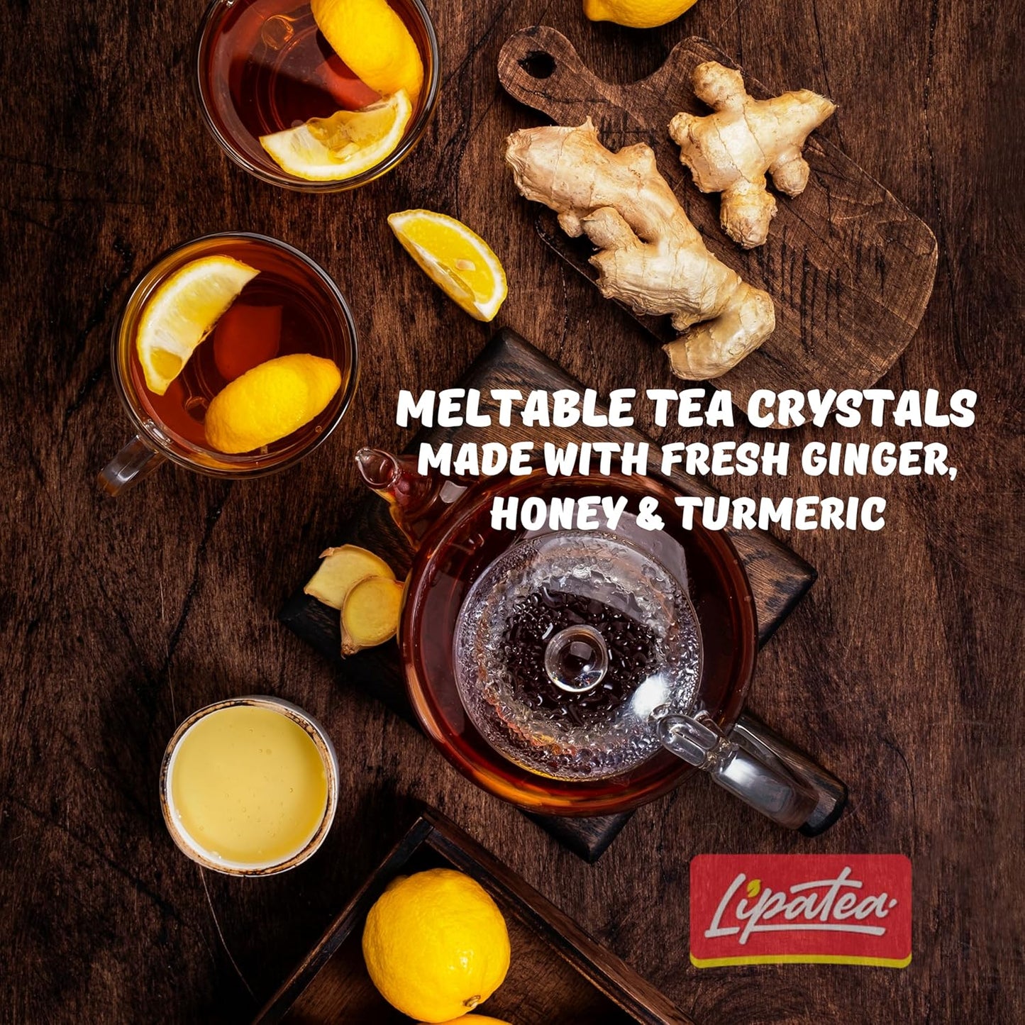 Lipatea Instant Honey Ginger Drink with Lemon, Caffeine Free Tea, Gluten Free, 100% Natural Lemon tea | Enjoy Hot or Cold (Pack of 1)