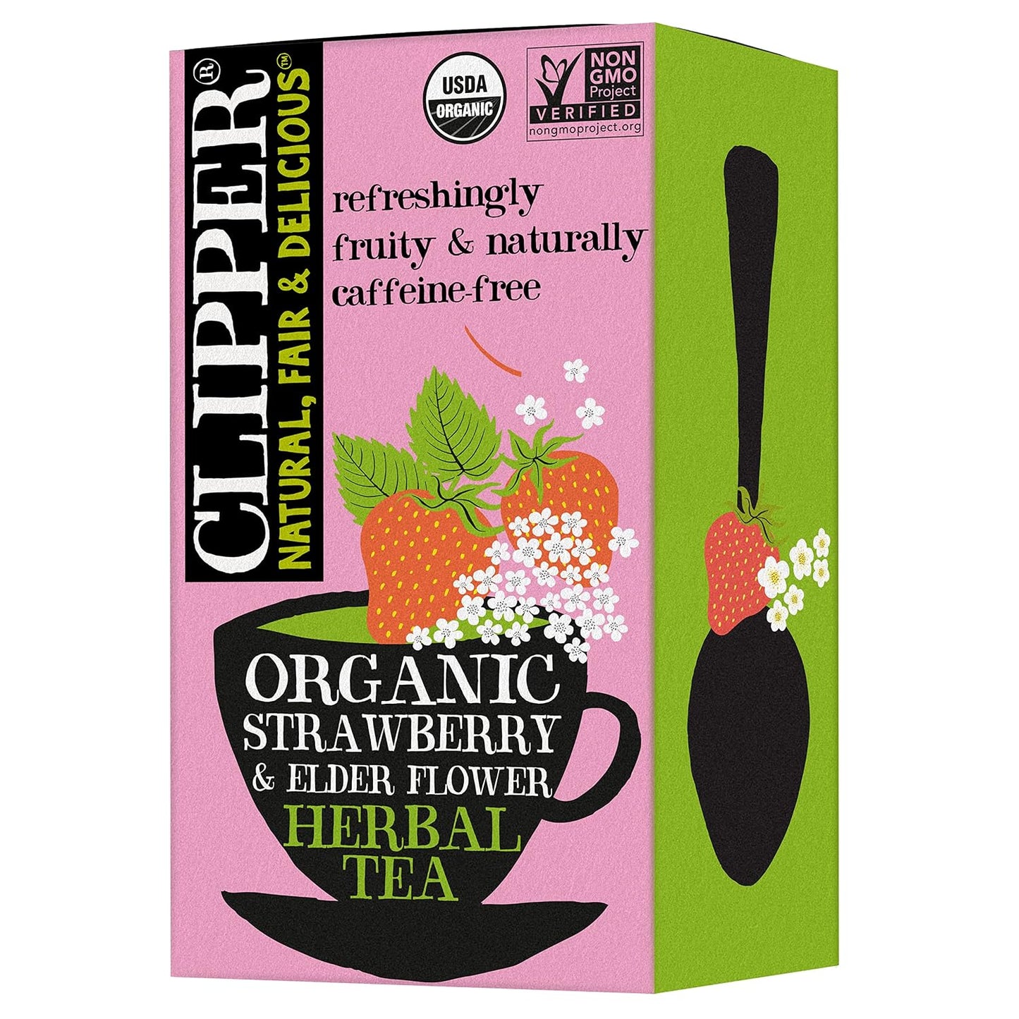 Clipper Tea, Strawberry and Elderflower, Organic, Plant-Based, Caffeine-Free, Great Over Ice, 1 Pack, 20 Unbleached Tea Bags