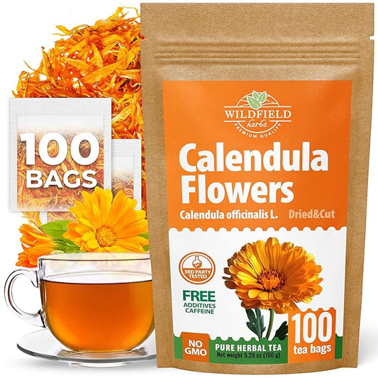 100 Bags Calendula Tea Dried Calendula Flowers Herb Tea (Caléndula Officinalis) - 100 Count 1.5 g Bags Kalendula