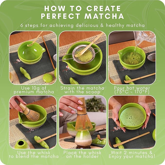 9 Pcs Matcha Whisk Set – Bamboo Matcha Whisk, Bowl, Scoop and Sifter – Complete Matcha Tea Set and Kit for Making Matcha at Home, Cup and Accessories
