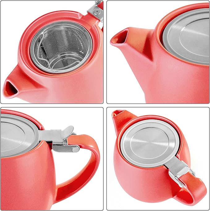 Tealyra - Pluto Porcelain Small Teapot Red - 18.2-ounce (1-2 cups) - Matte Finish