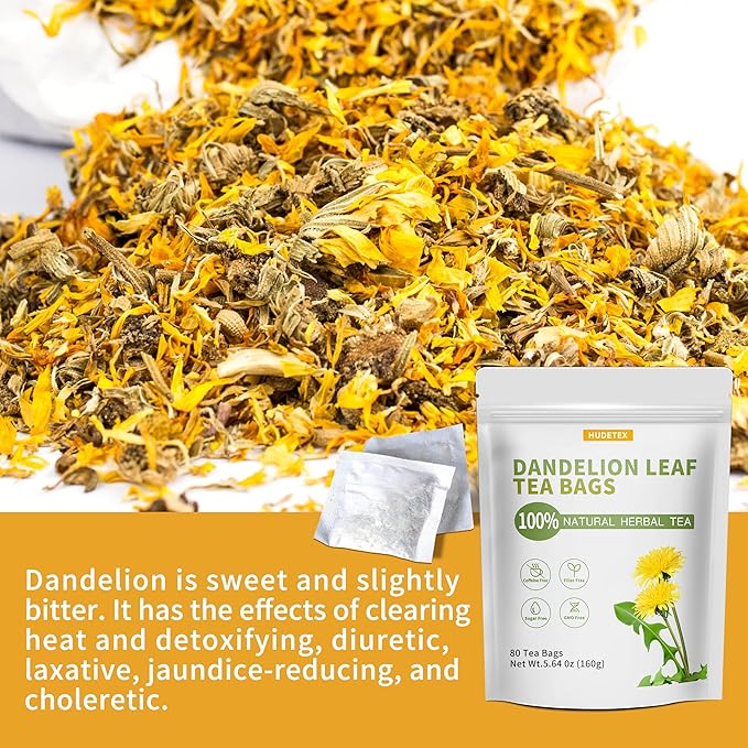 Dandelion Leaf & Root Tea Bags with 80 Count - Supports Kidney & Lung Function, Healthy Herbal Tea - Caffeine Free.