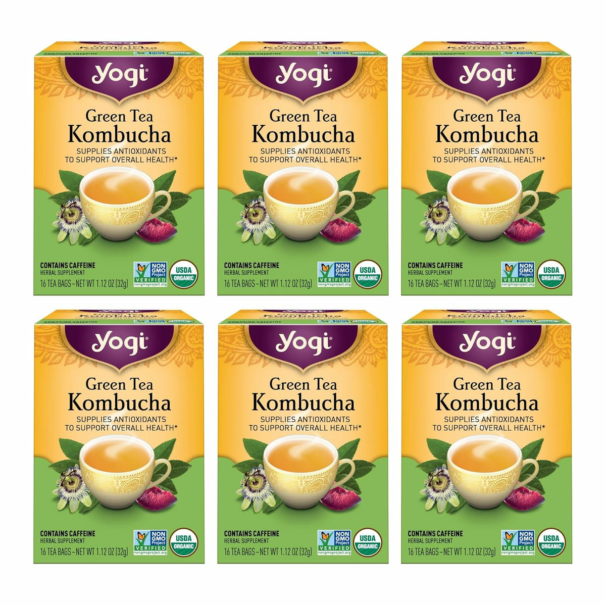 Yogi Tea - Green Tea Kombucha (6 Pack) - Supplies Antioxidants to Support Overall Health - Contains Caffeine - 96 Organic