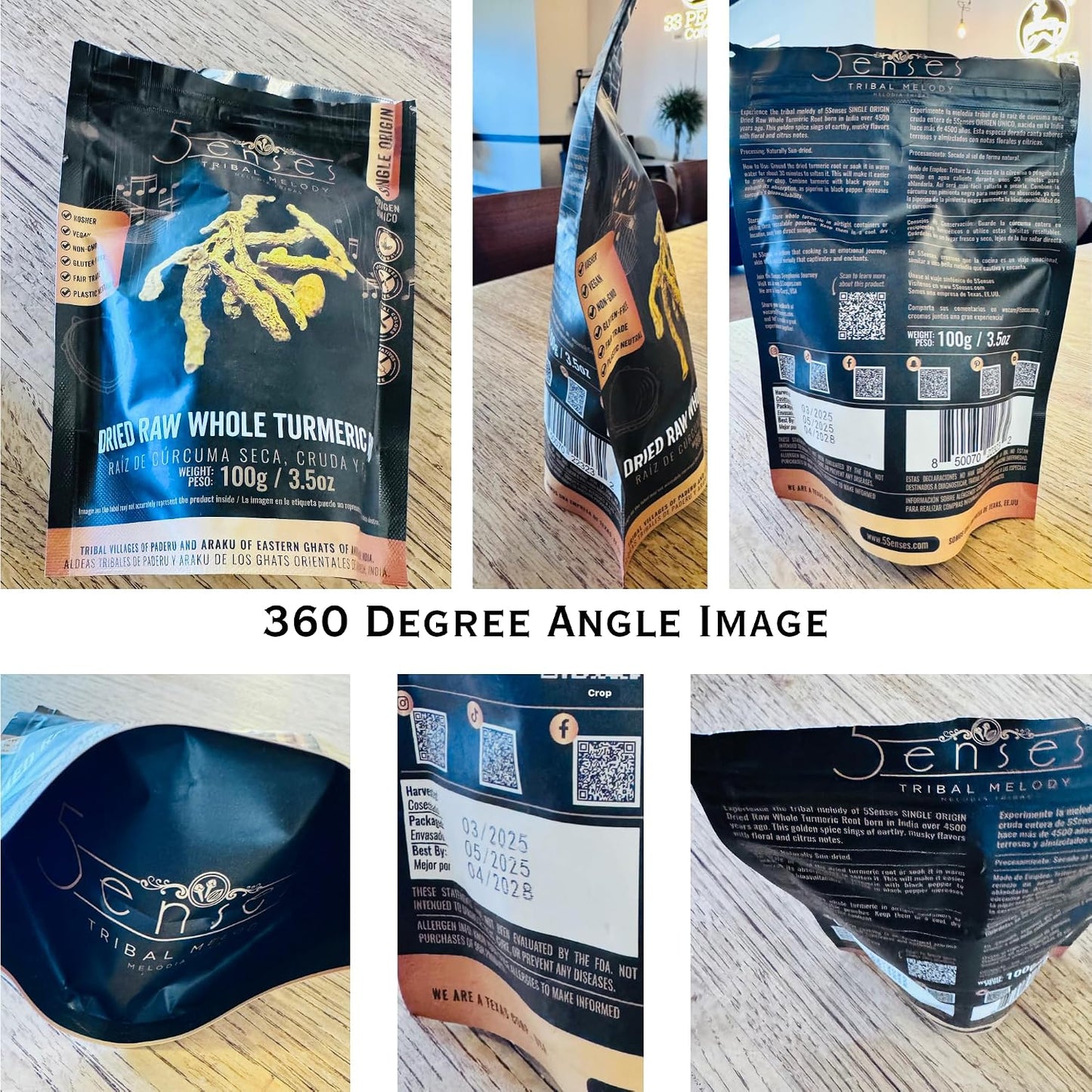 5Senses Dried Whole Turmeric Root, Single Origin, Sun Dried, 100g, 3.5oz | Premium Single Origin Dried Whole Turmeric Root With Rich Aroma And Bold Flavor For Tea, Cooking, Curries And Spice Blends.