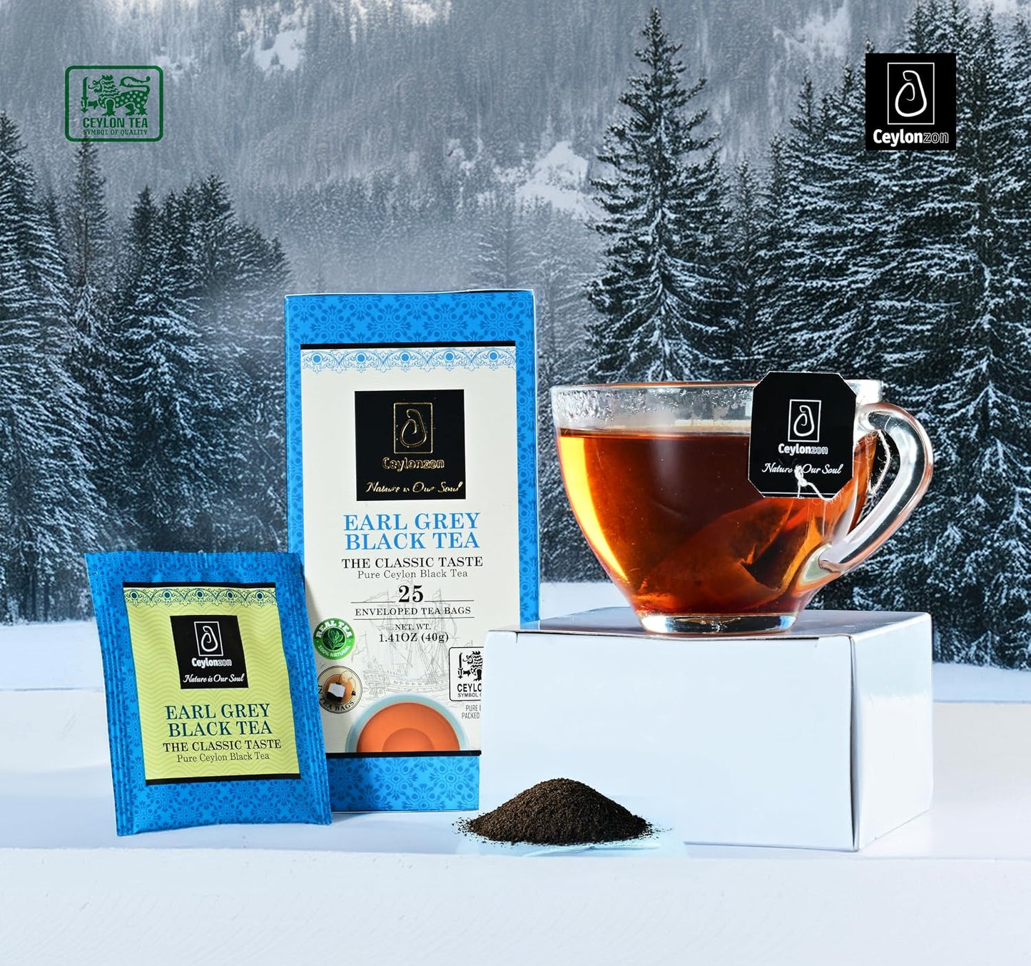 Ceylonzon Earl Grey Black Tea Classic Taste 50 Individually Foil-Wrapped Tea Bags, Infused with Pure Bergamot for a Bold, Aromatic Flavor and Refreshing Experience 80g