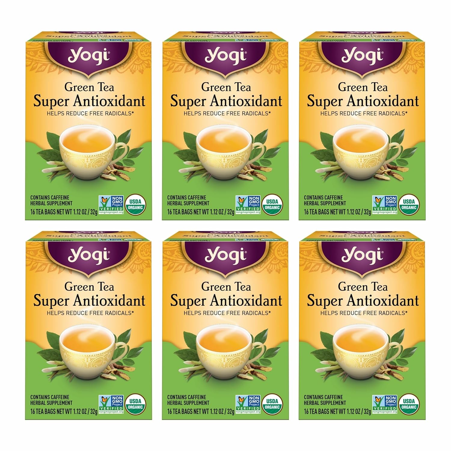 Yogi Tea - Green Tea Super Antioxidant (6 Pack) - Organic Green Tea Blend to Support Overall Health - 96 Tea Bags
